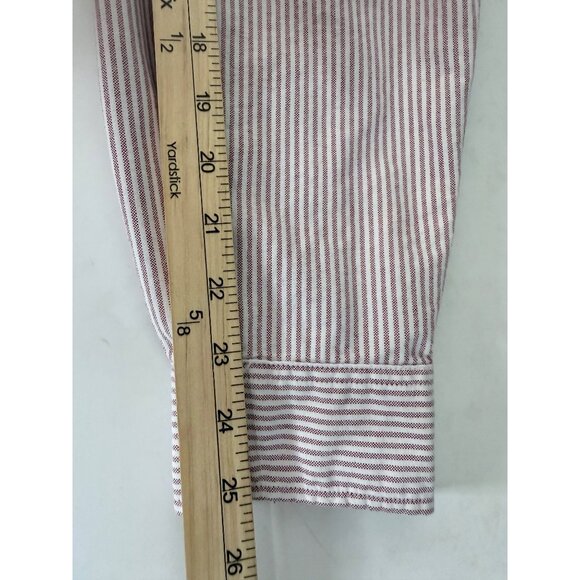 Eddie Bauer Long Sleeve Button-Up Shirt Mens L Red Striped Cotton Heavy Weight - Picture 9 of 10